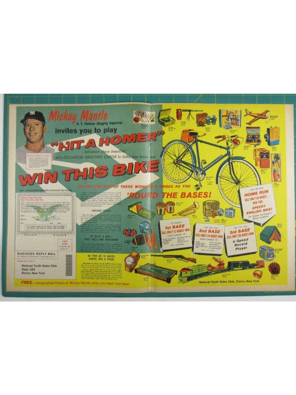 Print Ad Mickey Mantle Hit A Homer Contest Vintage Bicycle Prize Baseball 2 PG